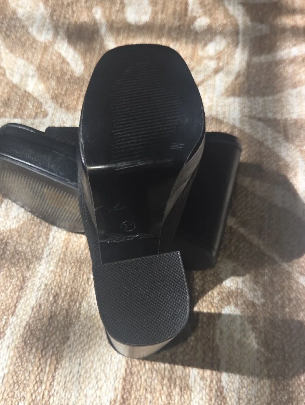 Black Platform Block Heel Slide Sandals